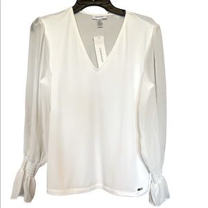 Calvin Klein women’s blouse v-neck sheer long sleeves size S color Alaba…